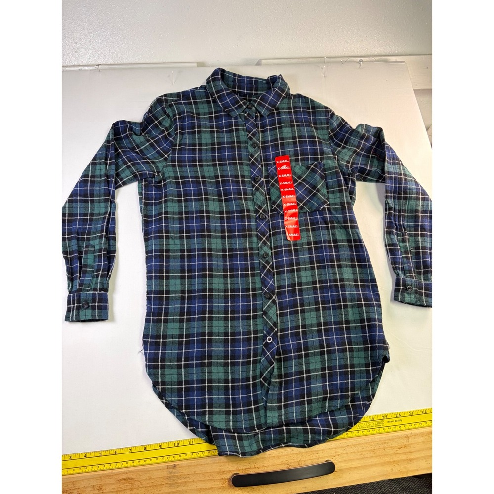 Gap Relaxed Fit Flannel Shirt Womens XS Nixie Plaid Green Blue Button Down NEW